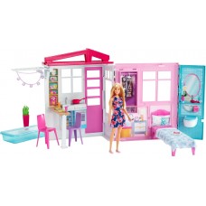 Barbie dockskåp med docka och möbler