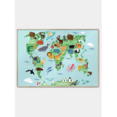 Världskarta med djur affisch, M (50x70, B2)