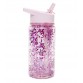 Vattenflaska, rosa glitter - 300 ml
